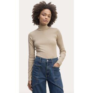 EVERLANE The Luxe Rib Turtleneck Top in Heathered Tan Minimalist Stretch - Sz M